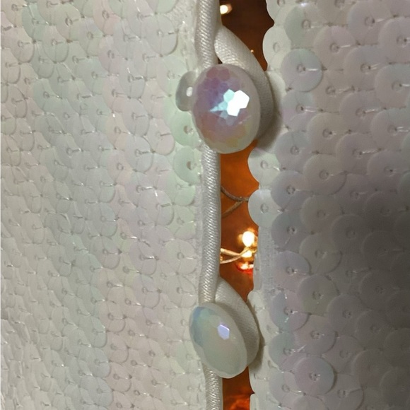 Vintage 90s Chetta B Jacket Top 4 Ivory Button Front Shoulder Pads Sparkly Glam - Picture 6 of 11